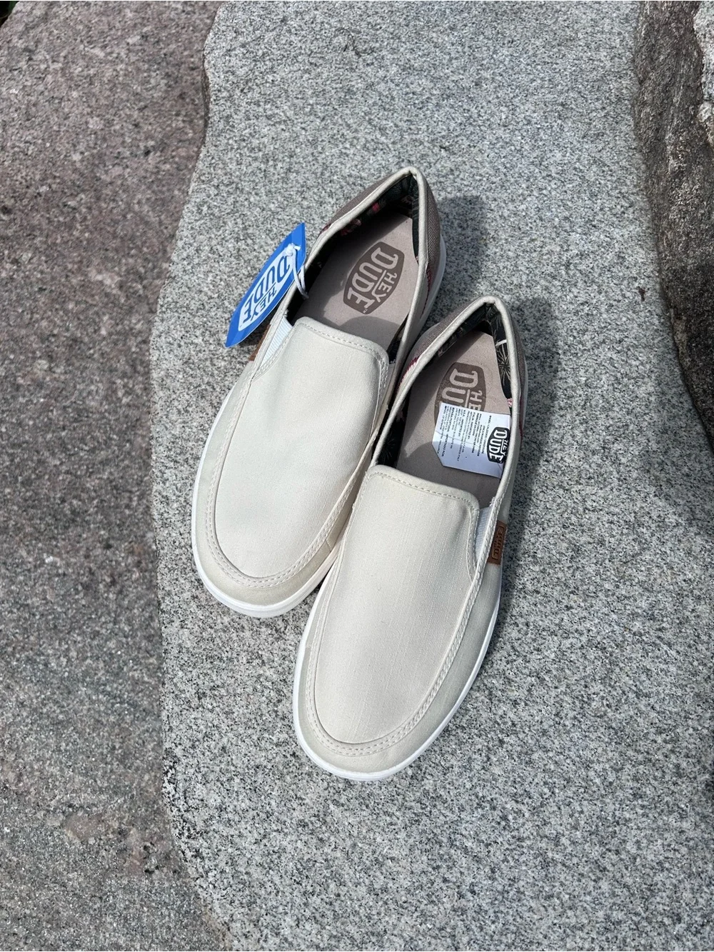 Hey Dude Women’s Slip-On Loafers in Light Cream with Brown Accents